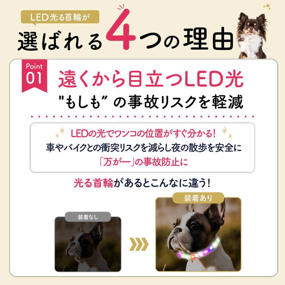 犬専用 USB充電式LED光る首輪