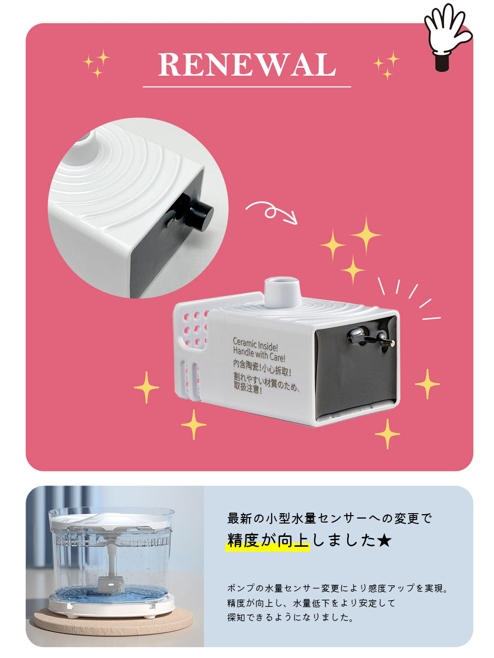 プラスアクア専用 猫＆犬用 循環浄水給水器用 コードレスポンプ WF03-PUMP 万が一のトラブルに備えて！ これがあれば安心